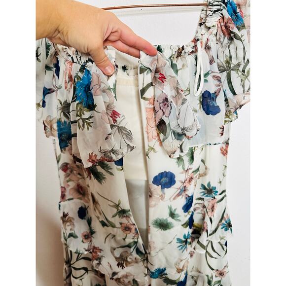 BADGLEY MISCHKA White Floral Printed Off-Shoulder Ruffles High-Low Maxi Dress 16 - Picture 7 of 16